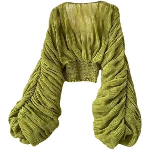 Kvinnor Bell Sleeve Toppar Festliga Toppar för Kvällskläder Spetsblusar green