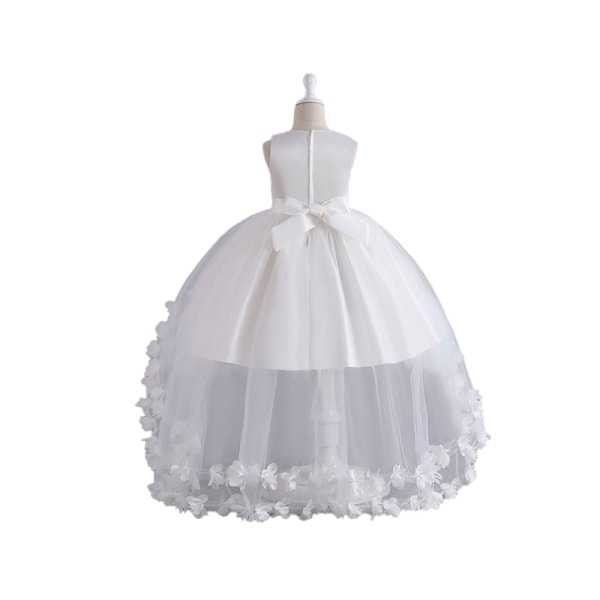 Flickors Blomsterklänning Barn Elegant Festklänning Ärmlös Tutusklänning White 120