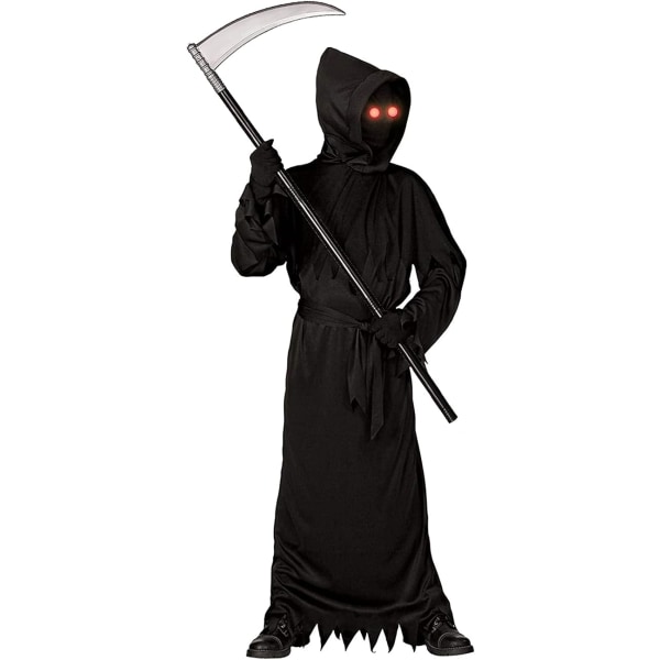 Grim Reaper Halloween Kostume med Glødende Røde Øjne XL