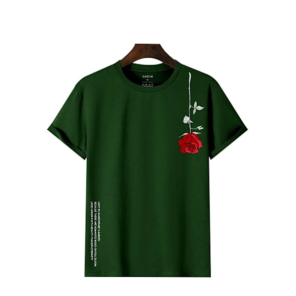 Mænds Grafisk T-shirts Blomsterprint Kortærmet Skjorte Dark Green M