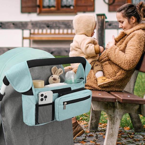 Universal Stroller Organizer med Isolerte Koppbærere og Avtakbar Telefonveske blue