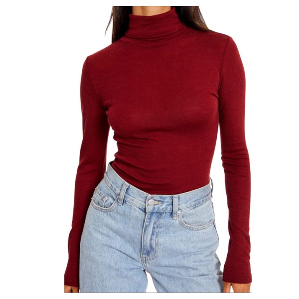 Basic Slim Fitted Långärmad Pullover T-tröjor för kvinnor red L
