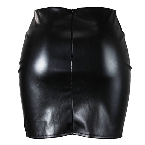 Basic, hög midja, konstläder Bodycon Mini Pencil Kjol för kvinnor black M
