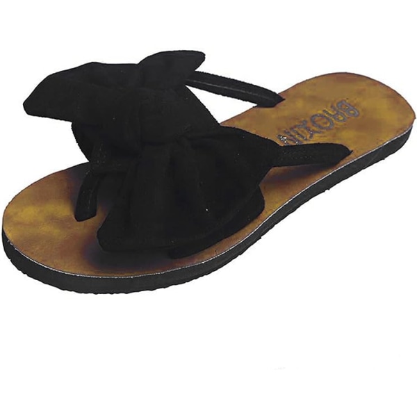 Flip Flops til Kvinder Strand Sommer Mode Bue Flade Sandaler Black 37