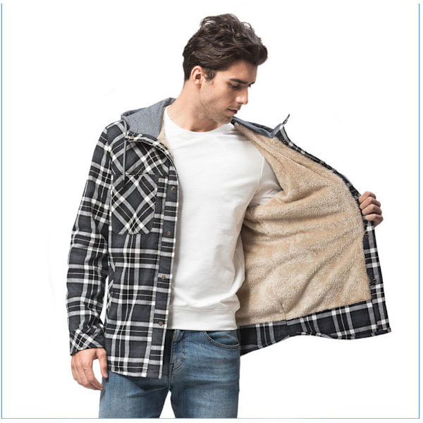 Mænds Flanneljakke Løstsiddende Plaid Sherpaforet Flannelskjorte Trykknapper Varme Vinterjakker Lommer Red XL