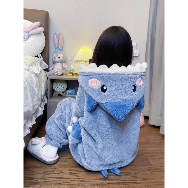 Kvinnor Shark Hooded Pyjamas Mysig Fleece Onesie Pyjamas L