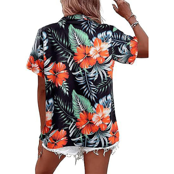 Kvinders Hawaiisk Skjorte Blød Blomster Tropisk Print V-Hals T-Shirt Orange M