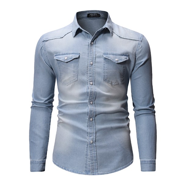 Långärmad jeansskjorta för män light blue XL