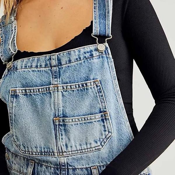 Naisten rento denim-haalarihousut, lyhyet haalarit Black XL