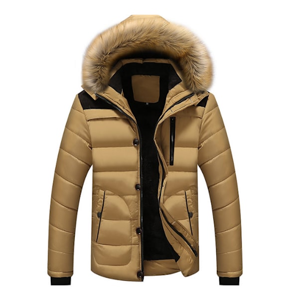 Vinterkappa för män, varm jacka med huva khaki XL