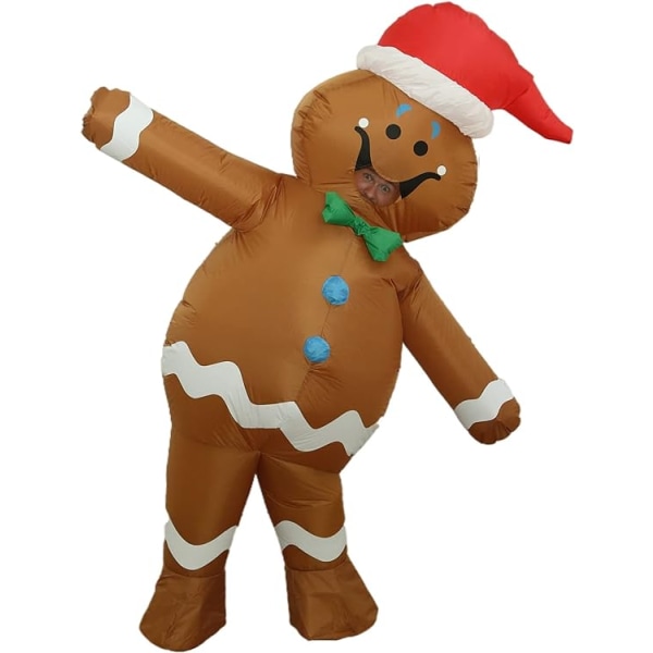 Gingerbread Man kostym för vuxna, uppblåsbar juldräkt Brown