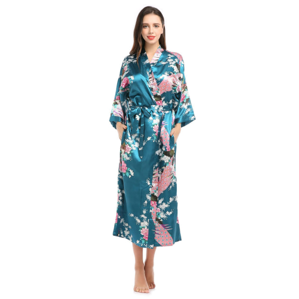 Kvinnors långblommiga satinrockar imiterade silke nattkläder color4 XL