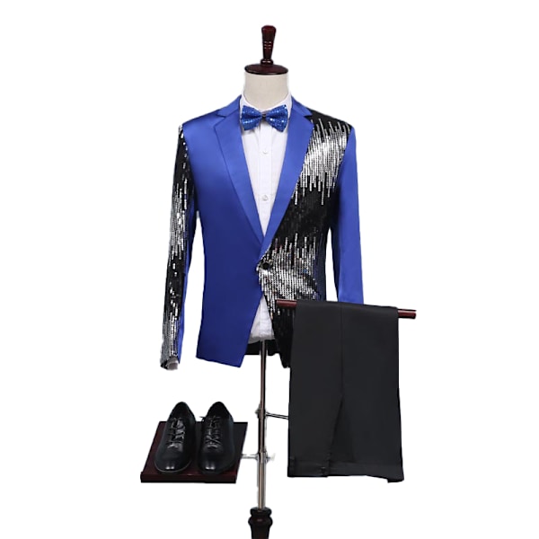 Herre 2-delt Suit Casual Slim Fit Prom Suit Blue XL