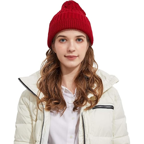 Varme, tykke, bløde kabelstrikkede damer beanies Red