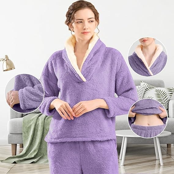 Mjuk och mysig ulltröja pyjamasset för kvinnor Purple M