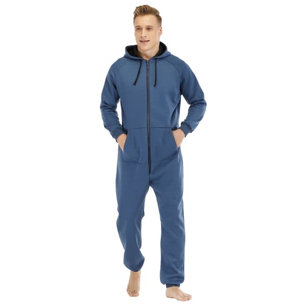 Varm fleece pyjamas med huva för män Blue S