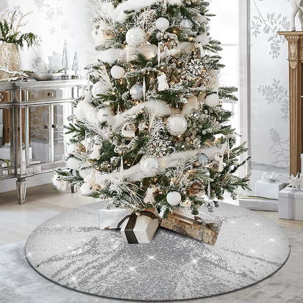 48 Tommers Sekvens Dobbelt Juletrematte for Julepynt Silver