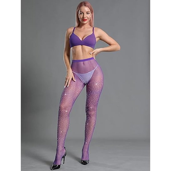 Kvinders Glimmer Rhinestone Fiskenetstrømper Deep Purple