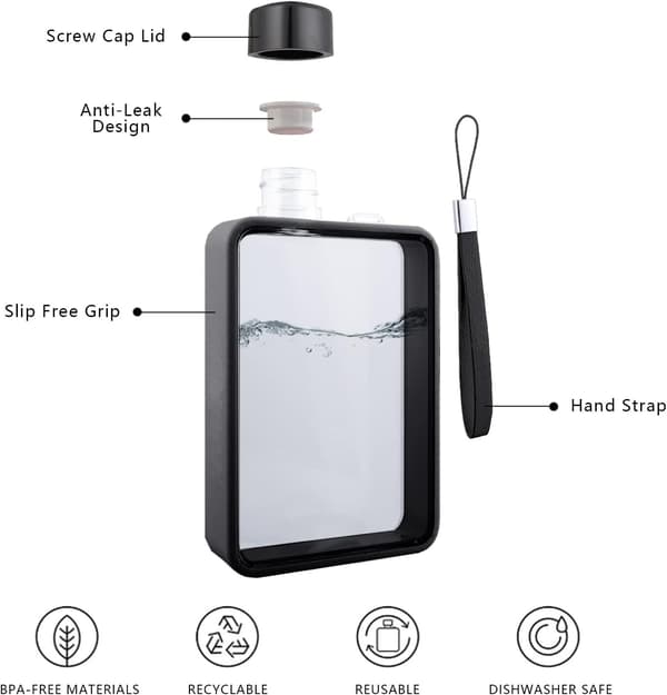 A5 Vattenflaska Kantin Flask Platt Bärbar Resmugg black