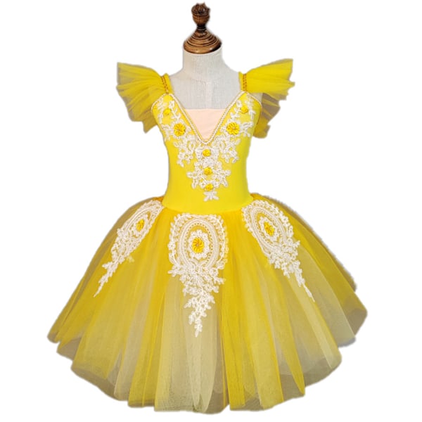 Balettdräkter för flickor Maxi Tulle Tutu Småbarn Blommig Spets Balettklänning yellow 110cm