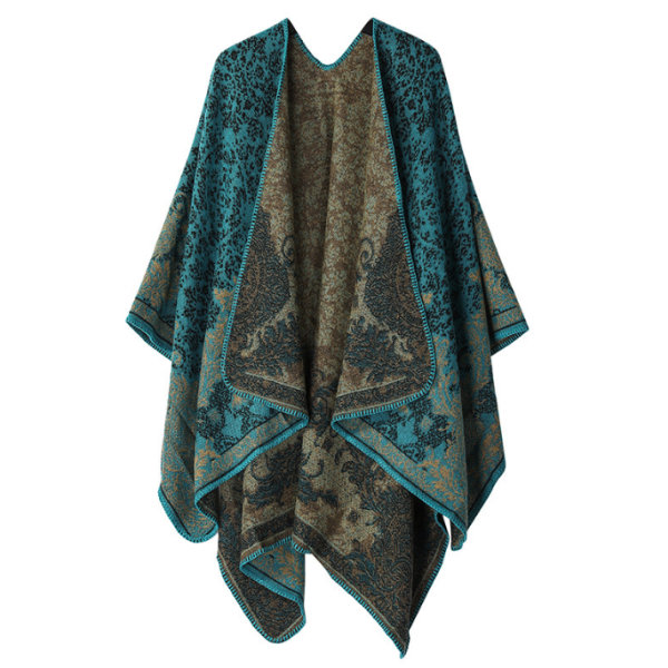 Retro Tofs Poncho Sjal Cape Wraps för kvinnor green