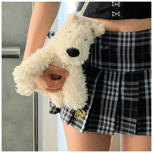 Realsitisk Puffy Plush Hundeformet Skulderveske for Kvinner og Jenter