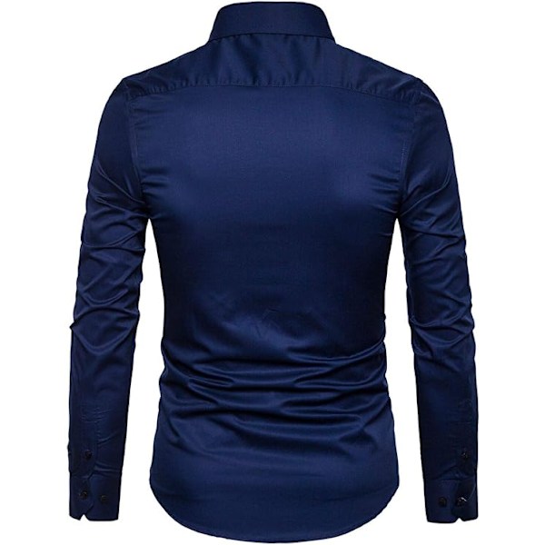Miesten Slim Cotton Pitkähihainen Napit-Paita Blue XL