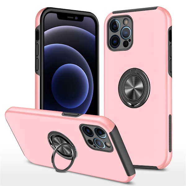 iPhone 15 Pro Max Cover med Stativ, 360° Drejelig Indbygget Metal Ringholder Pink iPhone 16 Pro