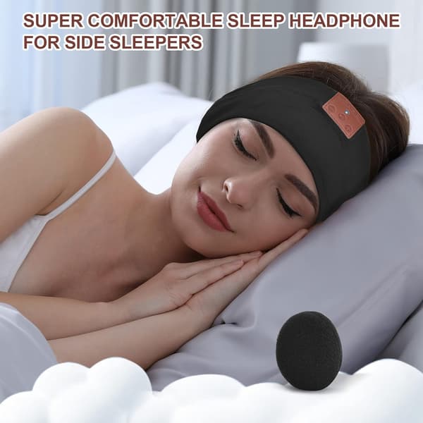 Sovhörlurar Bluetooth Pannband med Ultratunna Högtalare Black