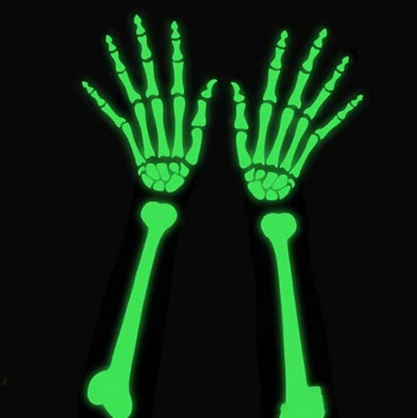 Halloween Skelett långa handskar med glödhandskar style 2
