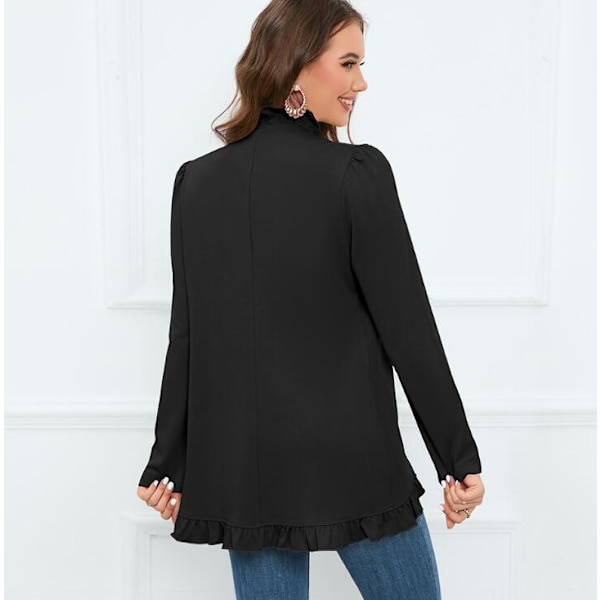 Kvinners Ruffled Lapel Knappelukking Jakke Black S