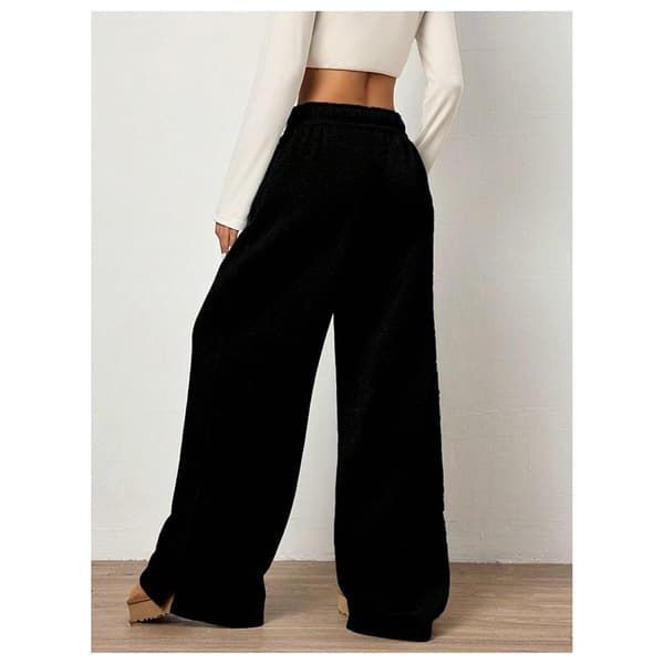 Brede sweatpants for kvinner, høy midje, rette ben, snøring, elastisk midje Black S