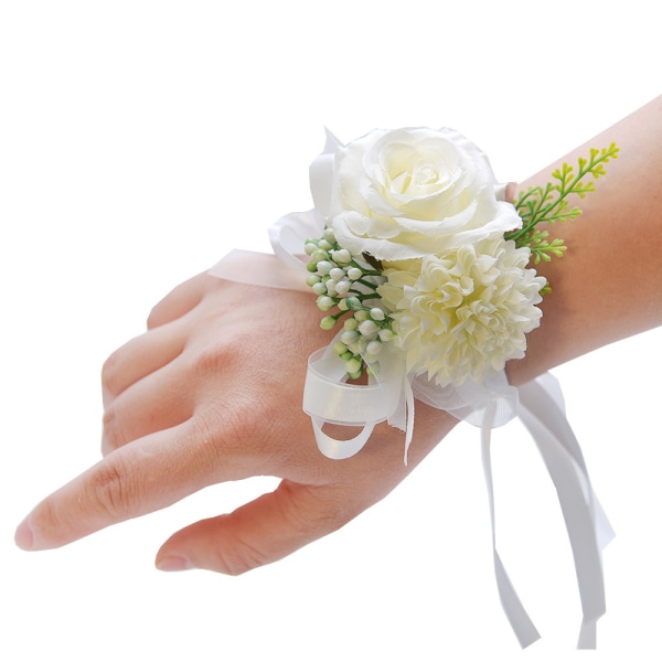 Rose Håndleds Corsage Armbånd til Hvidt Bryllup Blomstertilbehør white