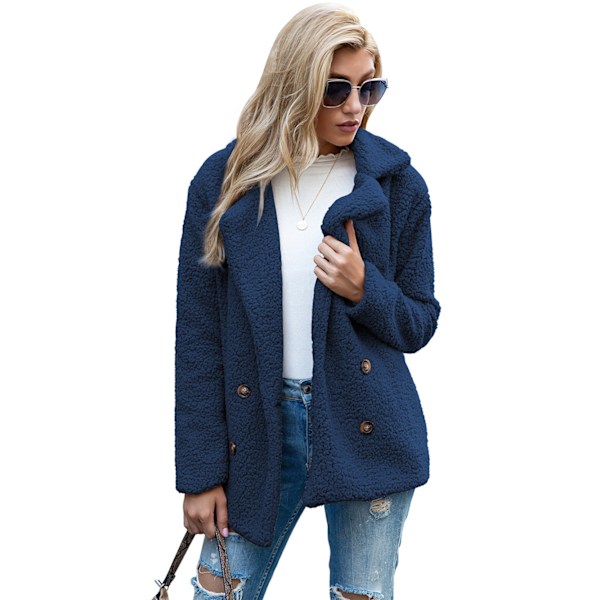 Dame Faux Shearling Shaggy Oversized Shacket Jakke Blue L
