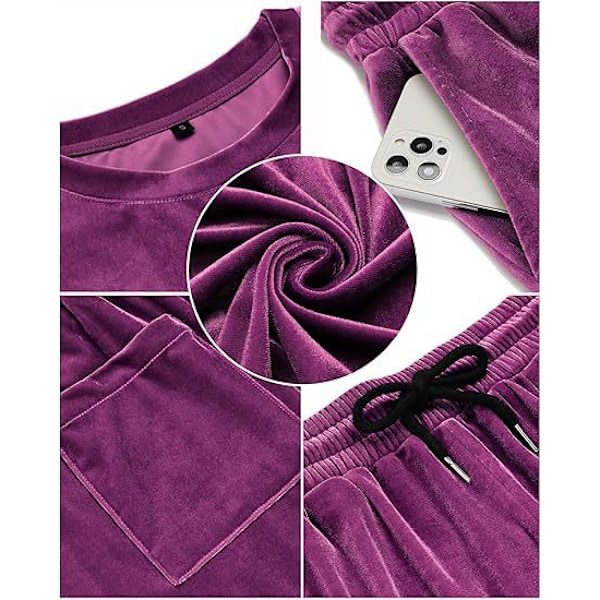 Män Velour Skjorta Pullover Shorts 2-Delad Outfit Spårkostym Purple M