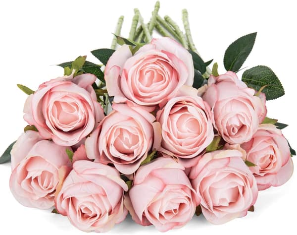 10 kpl Teko-ruusuja Pitkällä Varrella, Silkki-ruusut Light Pink