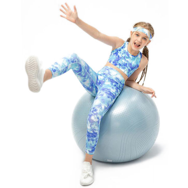 Tjejer printed stretchleggings yogabyxor blue 140cm