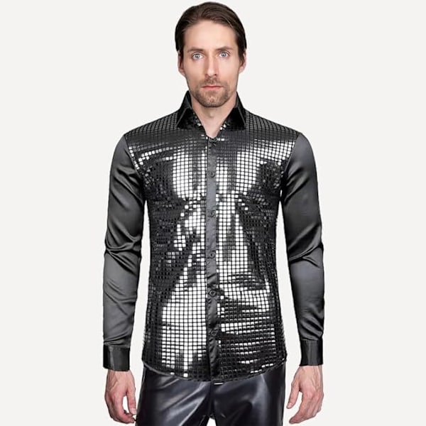 Herrar sequin skjorta, 70-talets discofest Halloween-kostym M