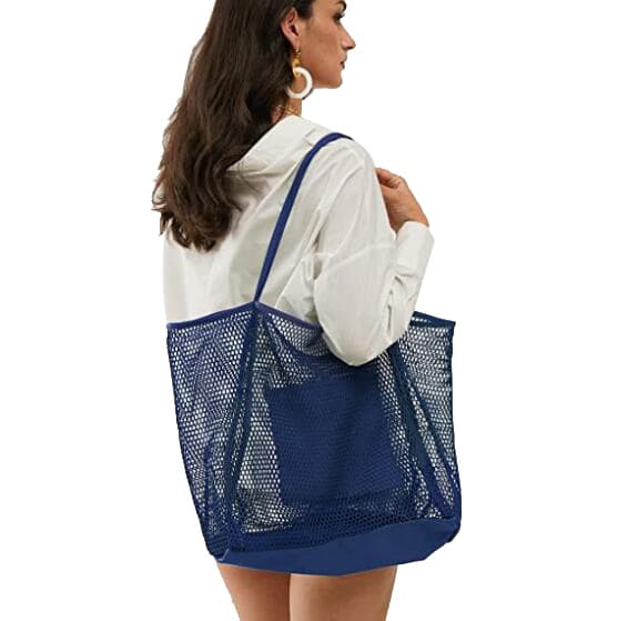 Mesh Beach Tote Damaxelhandväska dark blue