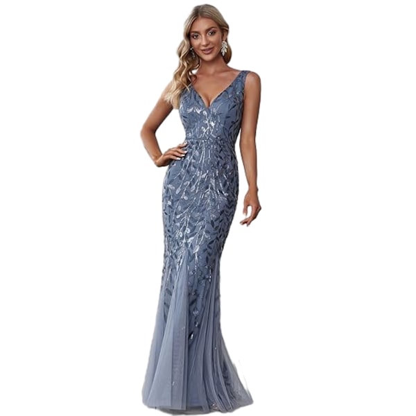 Kvinnors Sekvensdress med Dubbel V-ringning, Ärmlös, Mermaid-Silhuett, Lång Kvällsdress blue 3XL