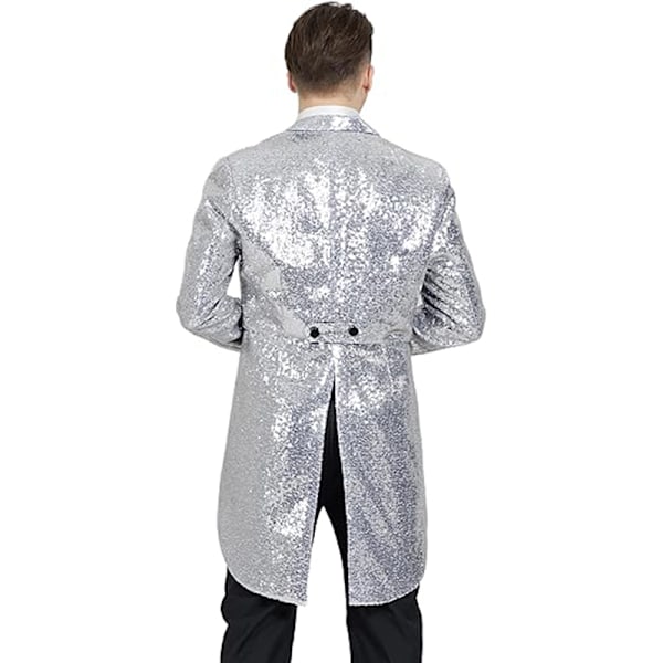 Mænds Sequin Smokingjakke Haler Slim Fit Frakke Kjole Silver L