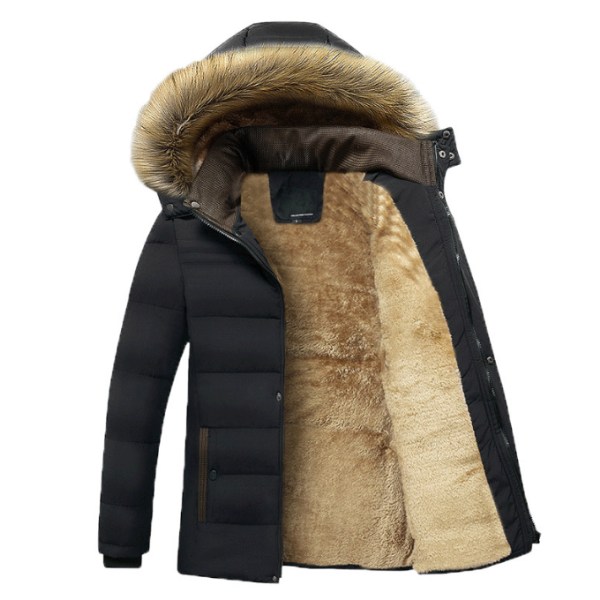 Vinterkappa för män, varm jacka med huva black XL