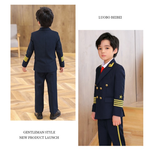 Kostym pojkar kapten uniform pilot klänning 160cm