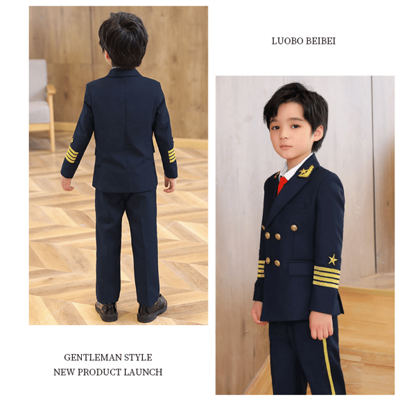 Kostym pojkar kapten uniform pilot klänning 90cm
