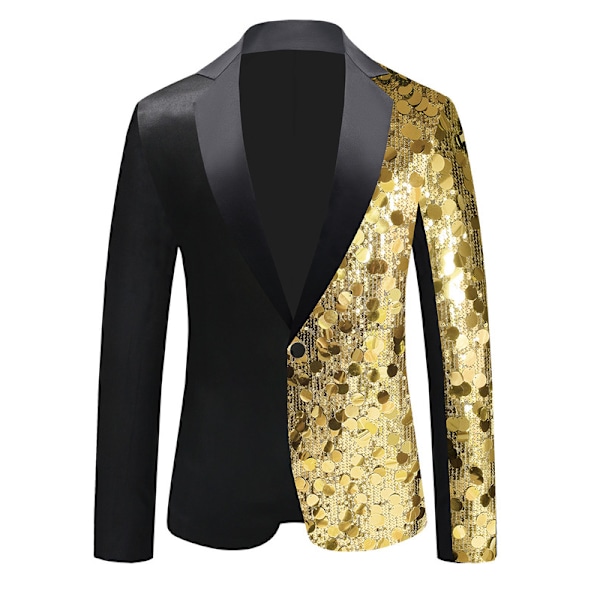 Herrar Sequin Blazer Kostym En Knapp Slim Fit Sequin Jacka Gold 50