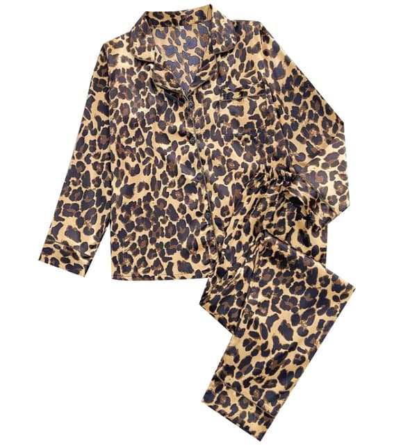 Print långärmade nattkläder Pjs Set för kvinnor Leopard print XL