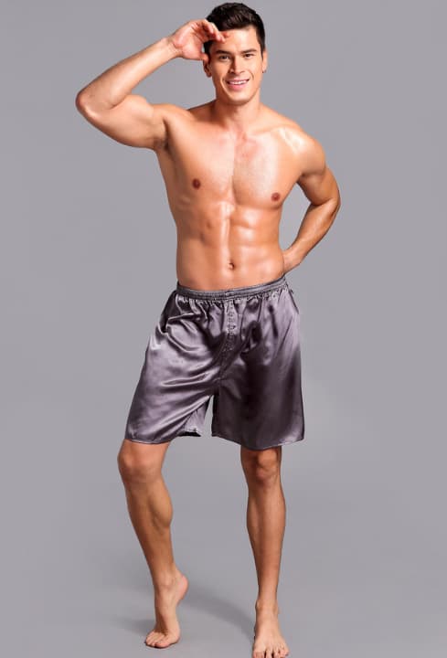 Mäns Satin Pyjamas Boxer Shorts med Elastisk Midja Grey 2XL