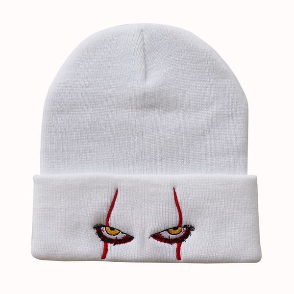 Mode stickad lös skrämmande clownögon stickad mössa White