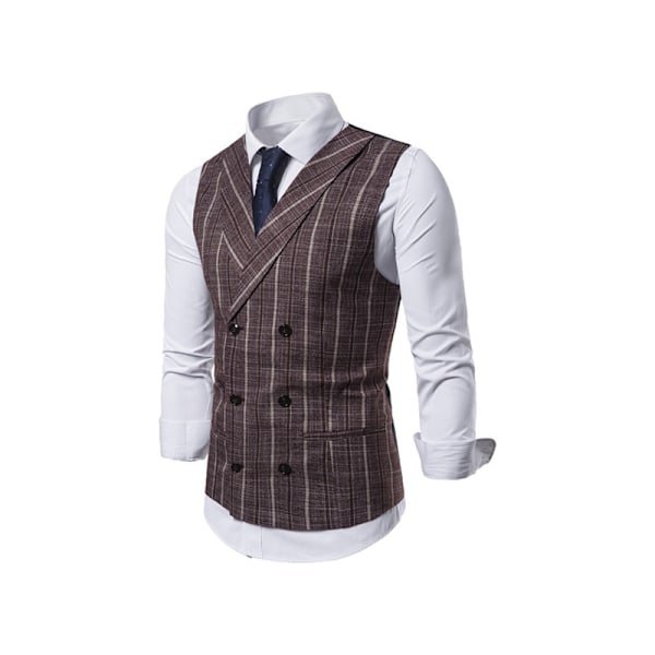 Herrar Väst i Randigt Tyg, Slim Fit, Formell Klädväst, Dubbelknäppt, Business Väst Coffee M