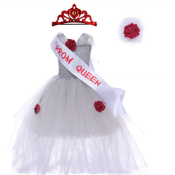 Halloween Häxa Vampyr Kostymer Flickor Drottning Karneval Party White S